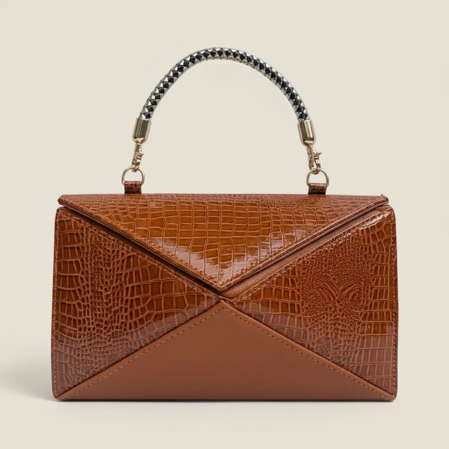 Cognac Croc-Embossed Trapezoid Bag HERBAGS
