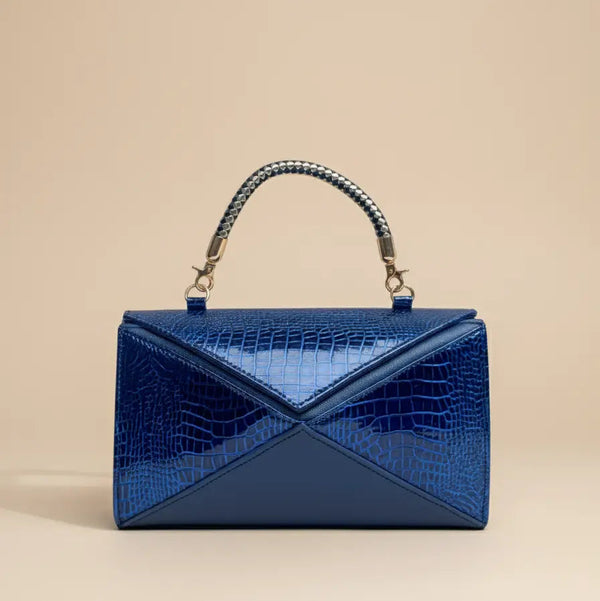 Cobalt Croc Braided Handle Handbag HERBAGS