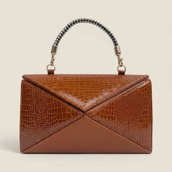 Cognac Croc-Embossed Trapezoid Bag HERBAGS