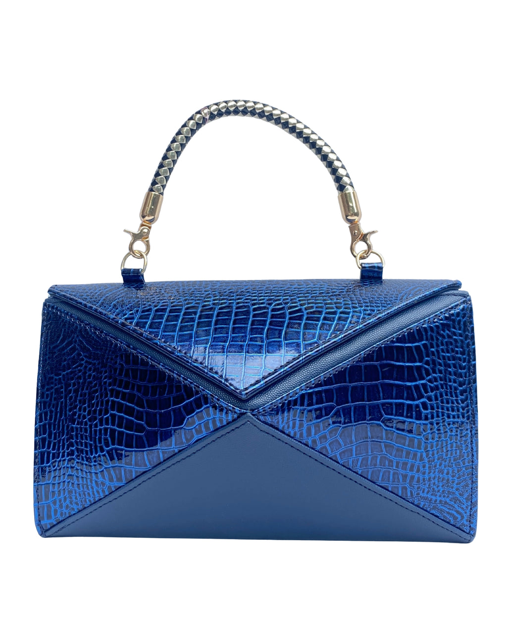 Luxury Cobalt Blue Croc-Embossed Handbag with Braided Handle