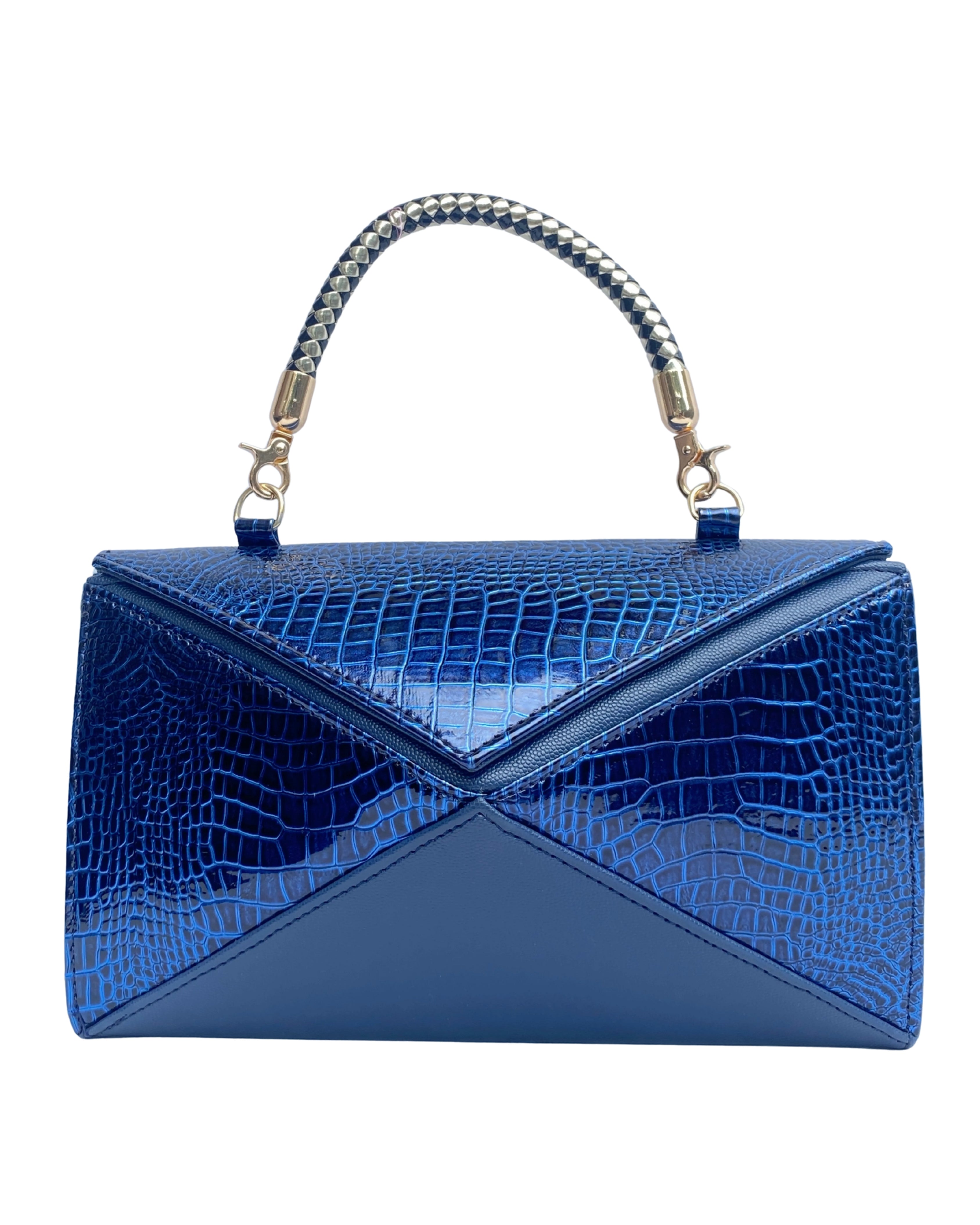 Luxury Cobalt Blue Croc-Embossed Handbag with Braided Handle